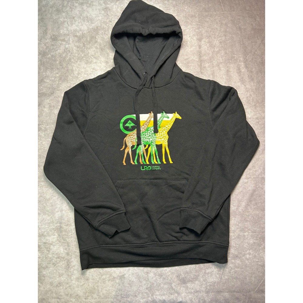 LRG Mens Hoodie Small Black Giraffe Graphic Streetwear Pullover Sweatshirt